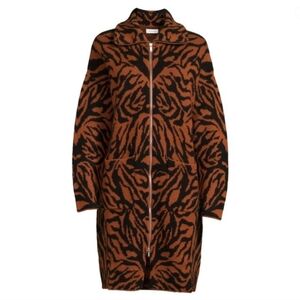Naadam Cashmere & Wool Knit Animal Print Jacquard Long Sweater Coat Size S